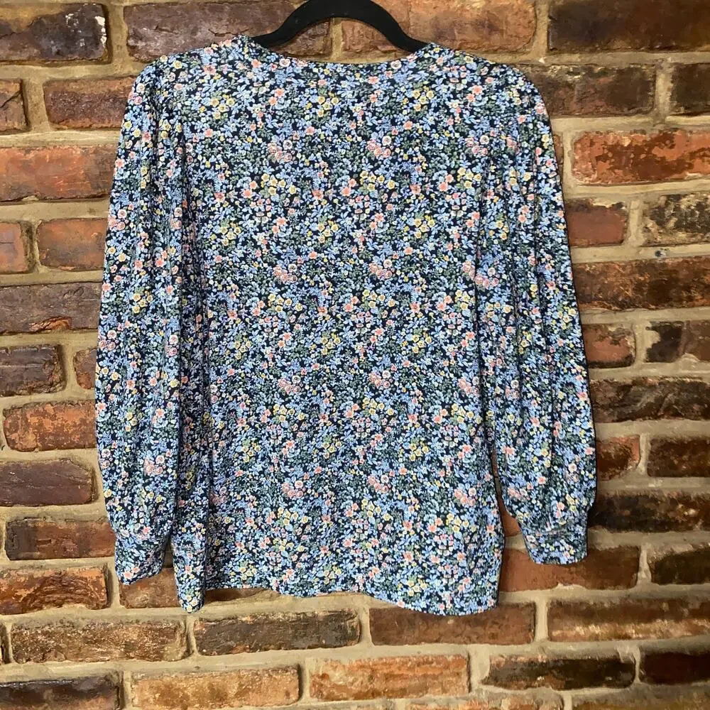 Ann Taylor LOFT Multicolored Floral Long Puff Sleeve Top Women's Size Small